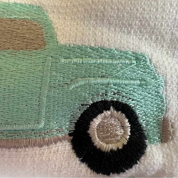 Spring Pillow with Embroidered pickup Truck flowers aqua white throw pillow - Picture 7 of 8